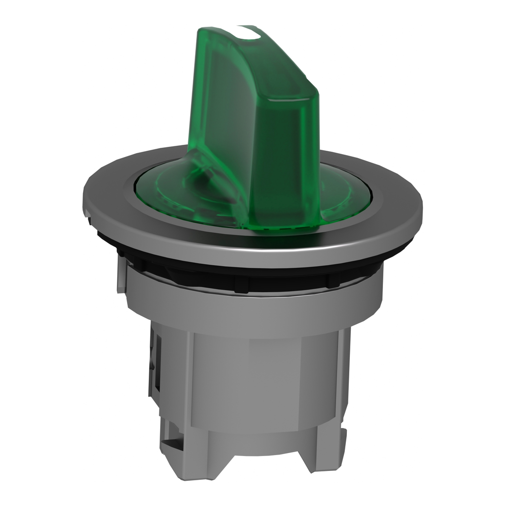 Mayer-DDS-Head for illuminated selector switch, Harmony XB4, metal, green handle, 30mm, universal LED, 3 positions, right to center-2