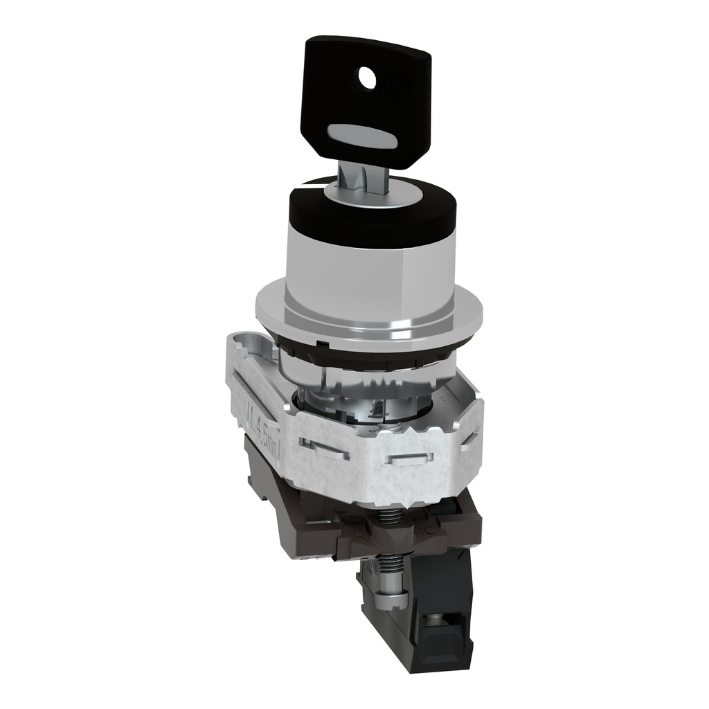 Mayer-DDS-Key switch selector flush mounted, Harmony XB4, metal, black, 30mm, key 455, 2 positions, stay put, 1NO-2