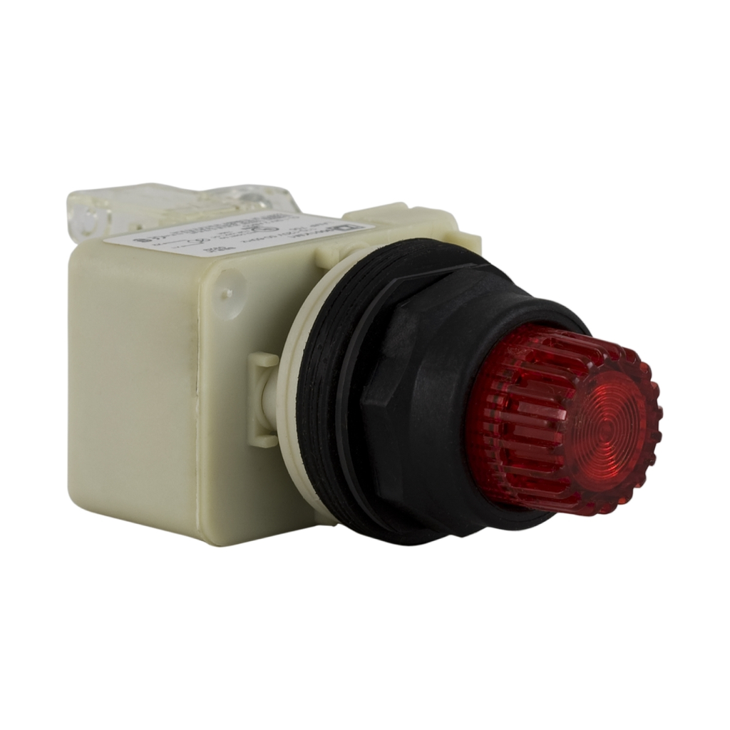 Mayer-DDS-Illuminated push-button, Harmony 9001SK, plastic, projecting, red, 30mm, spring return, 110-120V, 1 C/O-1