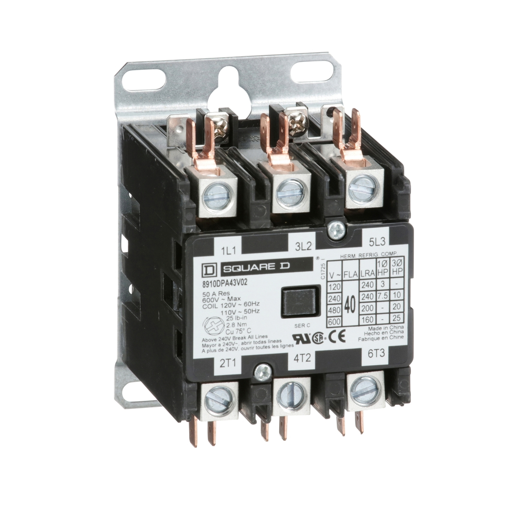 Mayer-DDS-Contactor, Definite Purpose, 40A, 3 pole, 25HP at 575VAC, 3 phase, 110/120VAC 50/60Hz coil, with 2 mounting screws-1