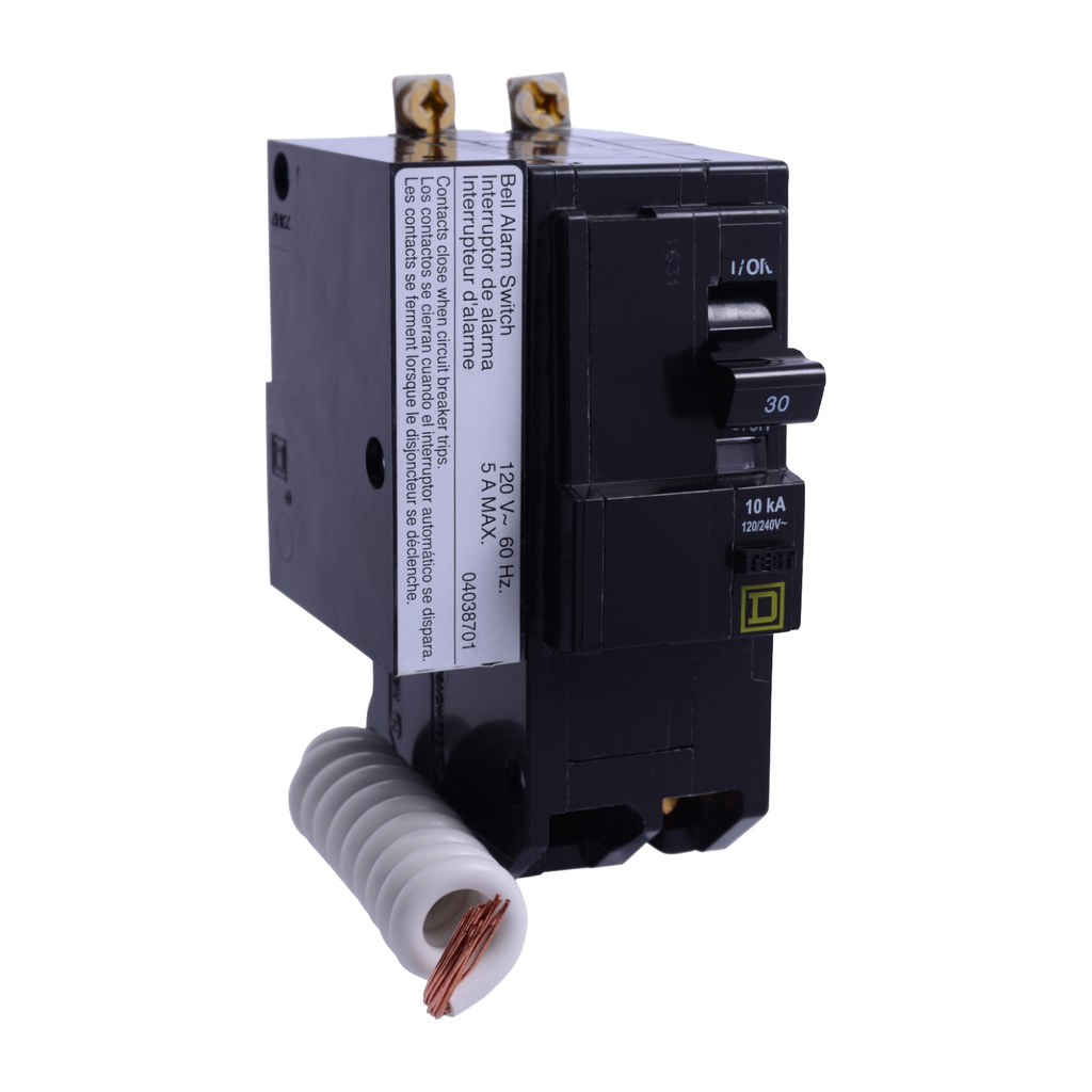 Mayer-DDS-Mini circuit breaker, QO, 30A, 2 pole, 120/240VAC, 10kA, bolt on, 30mA grd fault B, alarm switch [TAA]-2