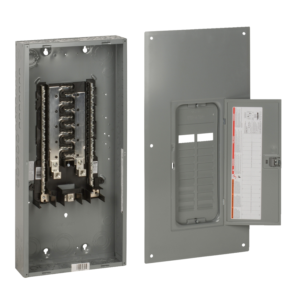 Mayer-DDS-Load center, Homeline, 1 phase, 20 spaces, 40 circuits, 225A convertible main lugs, PoN, NEMA1, gnd bar, combo cover-2