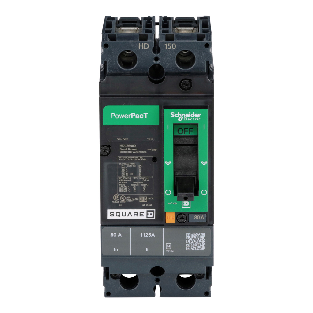 Mayer-DDS-Circuit breaker, PowerPacT H, 80A, 2 pole, 600VAC, 14kA, lugs, thermal magnetic, 80%-2