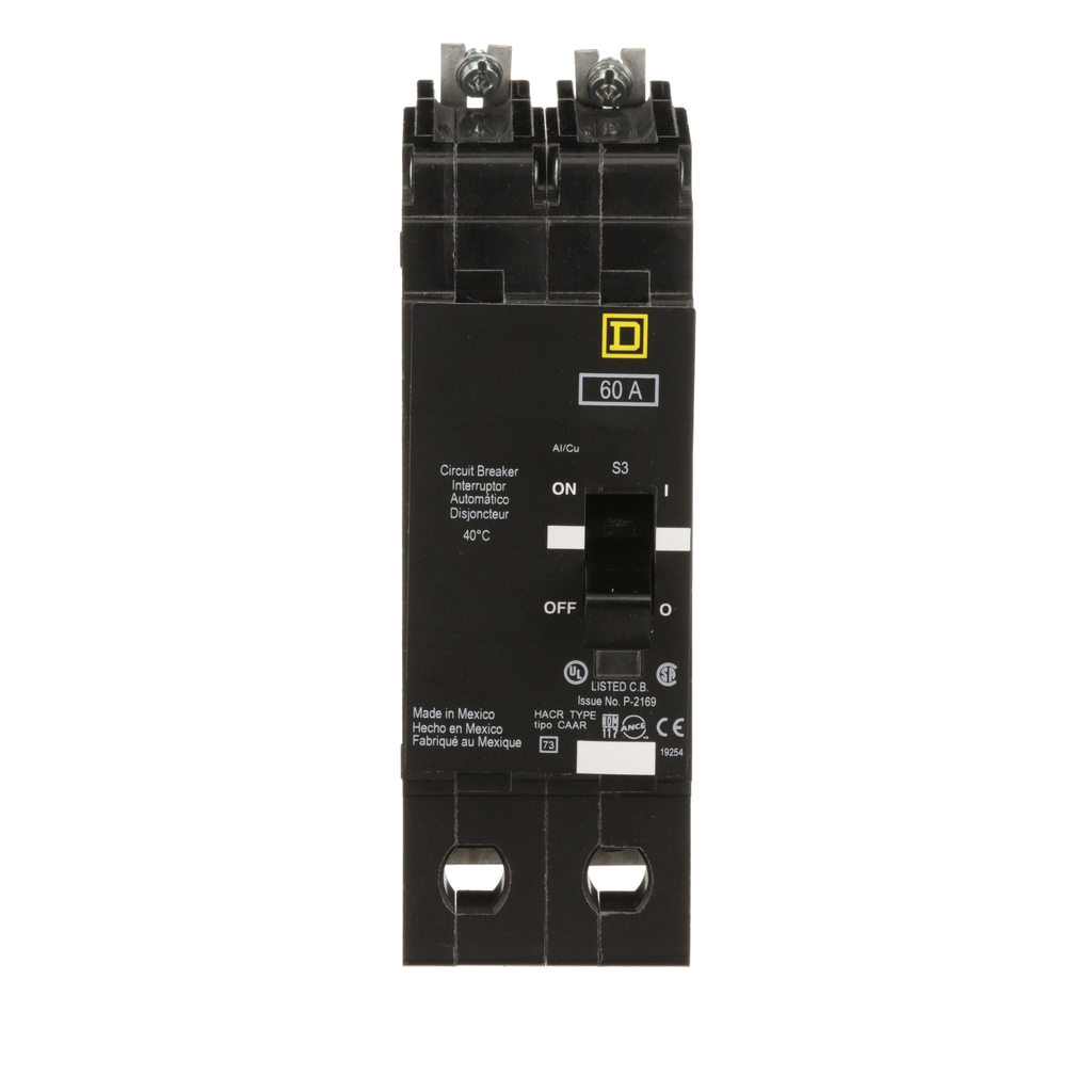 Mayer-DDS-Mini circuit breaker, E-Frame, 60A, 2 pole, 480Y/277VAC, 100kA max, bolt on [TAA]-2