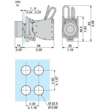 Mayer-DDS-Push to test pilot light, Harmony XB4 - ATEX D, metal, blue, 22mm, integral LED, booted, 1NO, 24…254V-2