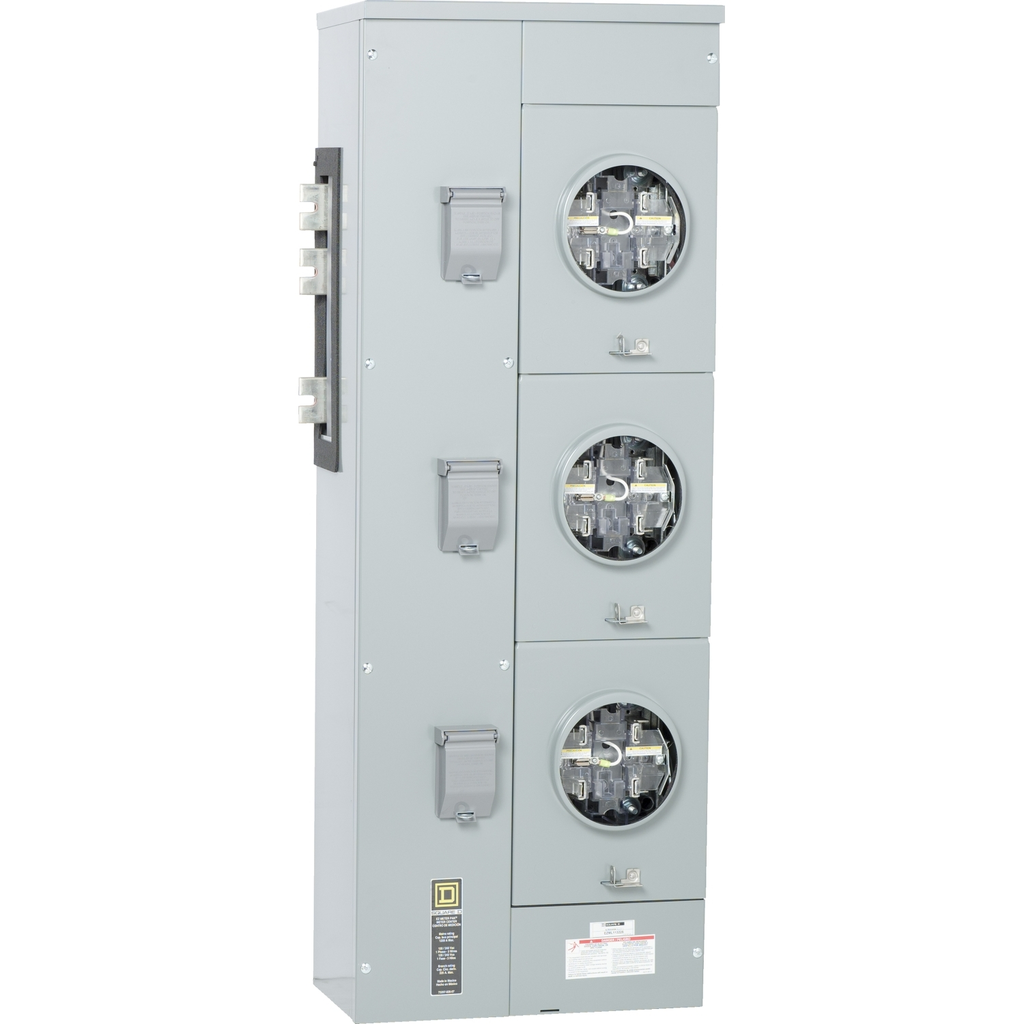 Mayer-DDS-Branch unit, EZ Meter-Pak, 225A, 3 x 5 jaw sockets, 120/240VAC, lever bypass, ringless, 1200A Al/Cu busbar-2