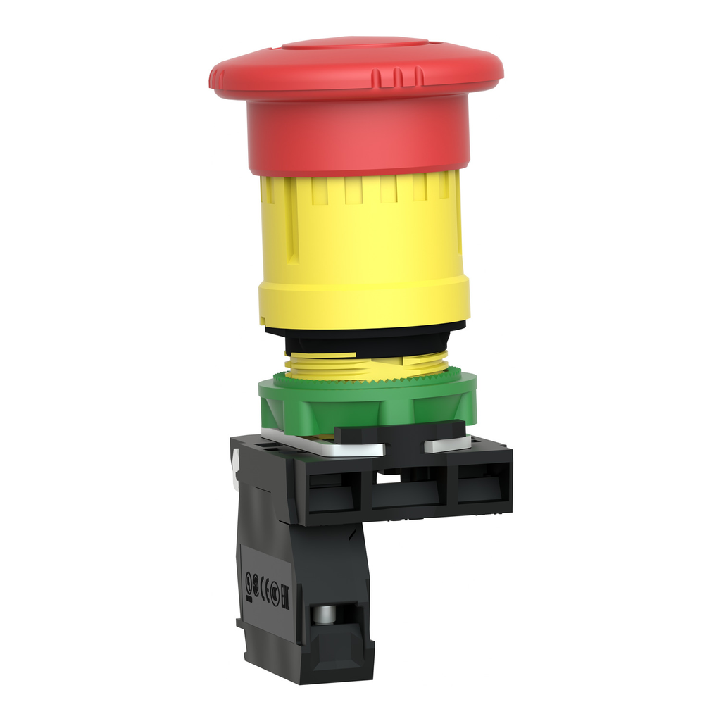 Mayer-DDS-Emergency stop switching off, Harmony XB5, plastic, red mushroom 40mm, 22mm, trigger latching turn to release, 1NC-2