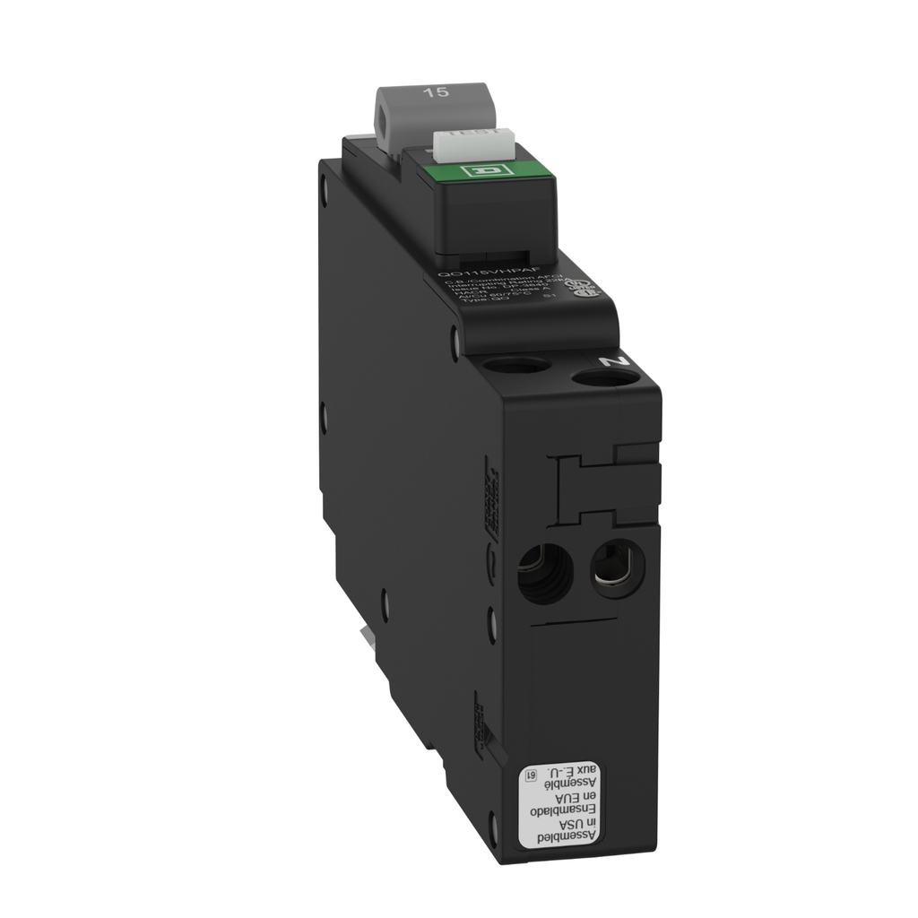Mayer-DDS-Mini circuit breaker, QO, 15A, 1 pole, 120VAC, 22kA, plug in, combo ARC fault, plug on neutral [TAA]-2