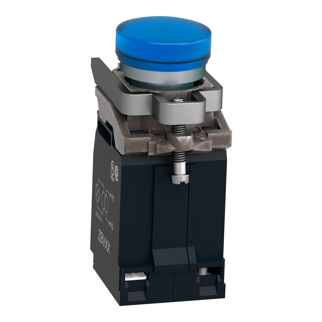 Mayer-DDS-Pilot light, Harmony XB4, metal, protected LED light, blue, 22mm, with plain lens, universal LED, 400V-2