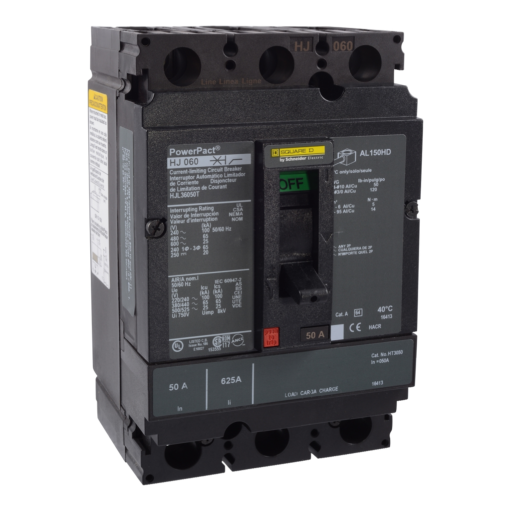 Mayer-DDS-Circuit breaker, PowerPacT H, 50A, 3 pole, 600VAC, 25kA, lugs, thermal magnetic, 80%, interchangable trip unit-1