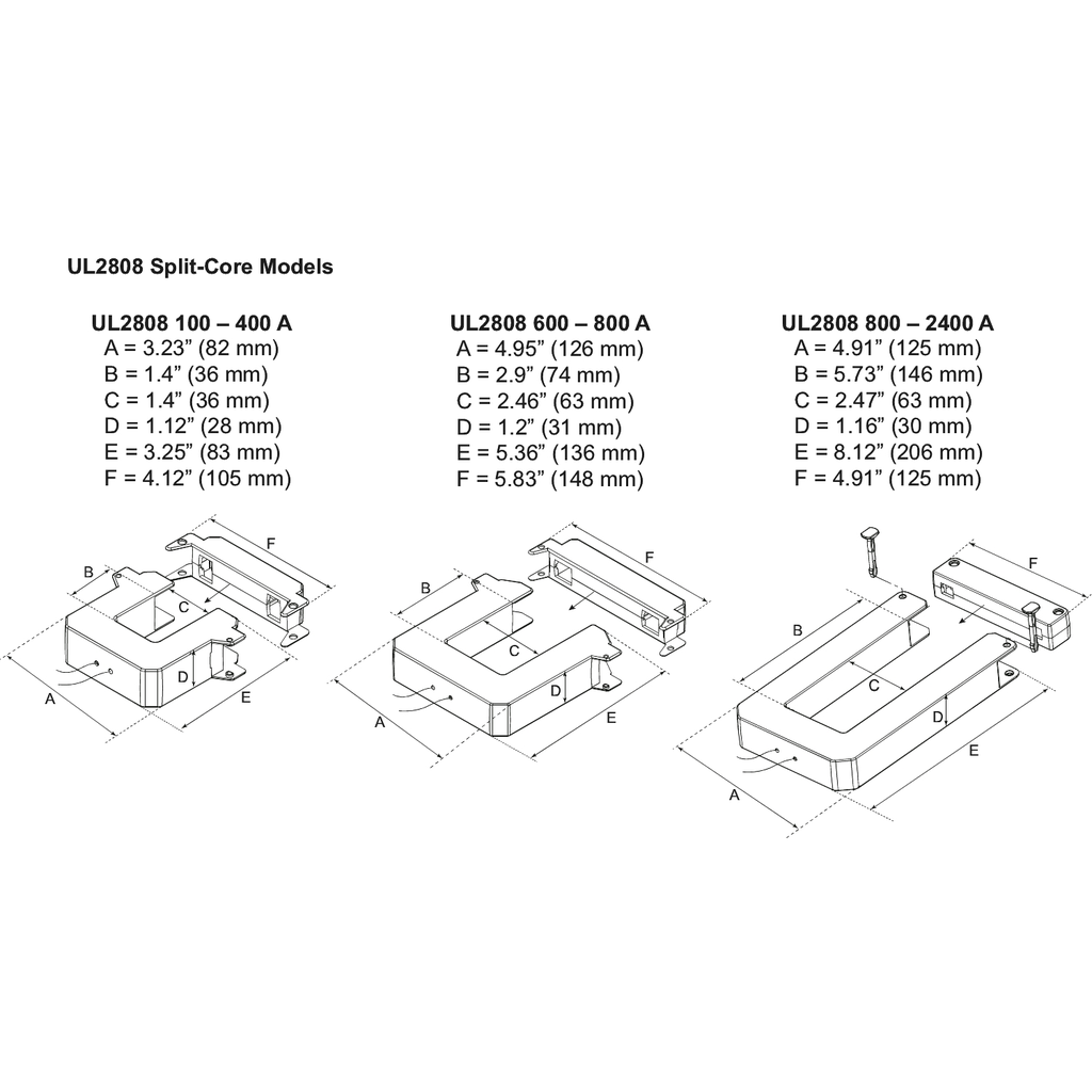 Mayer-DDS-split core current transformer, PowerLogic UL2808 CT, 1000A, 0.333V output, 8ft lead-2