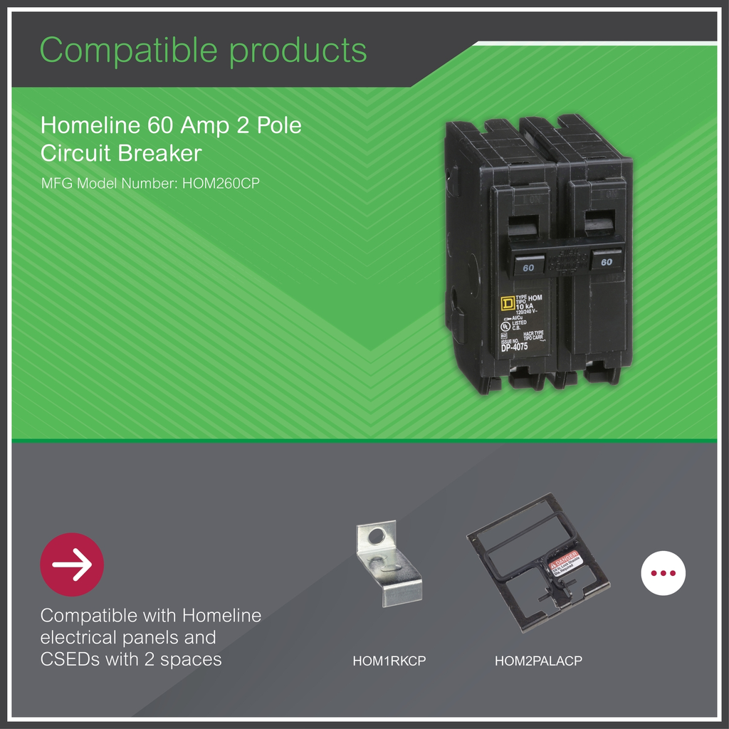 Mayer-DDS-Mini circuit breaker, Homeline, 60A, 2 pole, 120/240VAC, 10kA AIR, standard type, plug in, UL-2