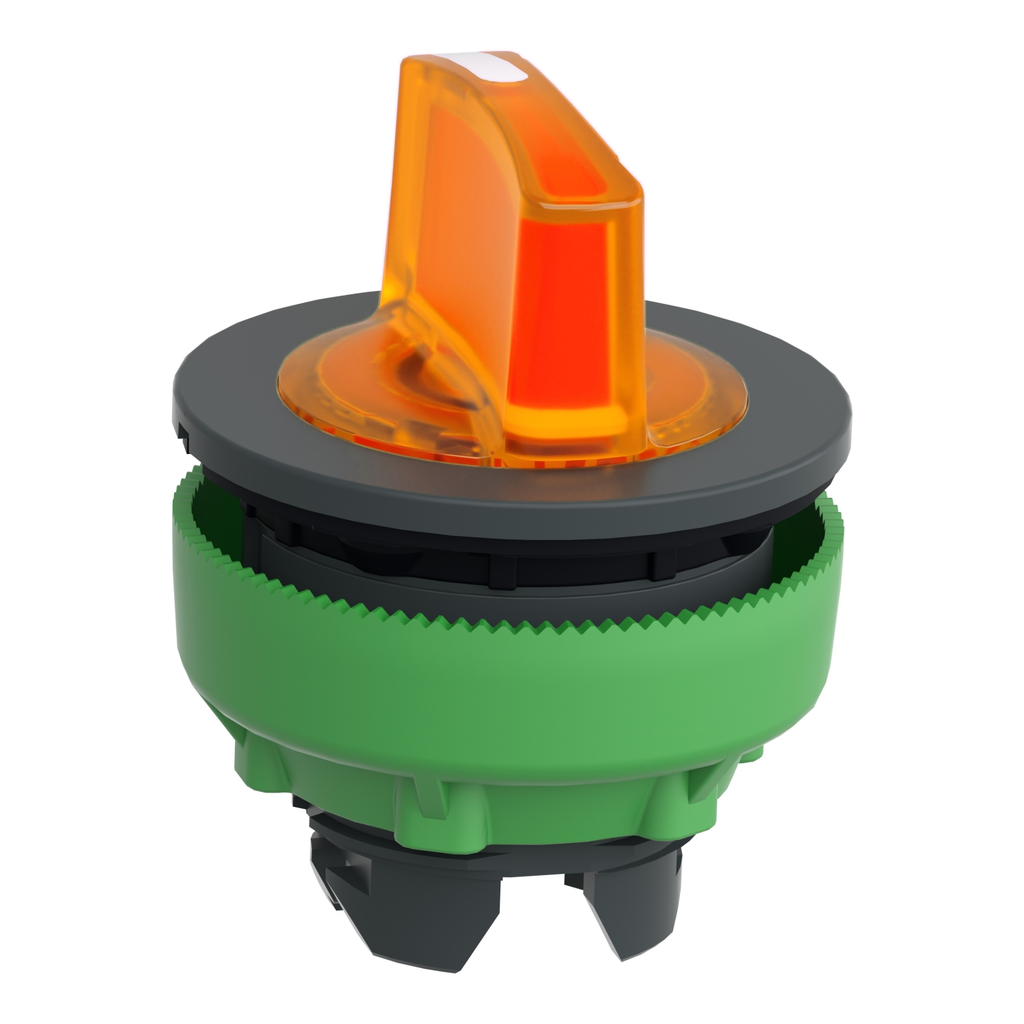 Mayer-DDS-Head for illuminated selector switch, Harmony XB5, plastic, orange handle, flush mounted, universal LED, 3 positions-2