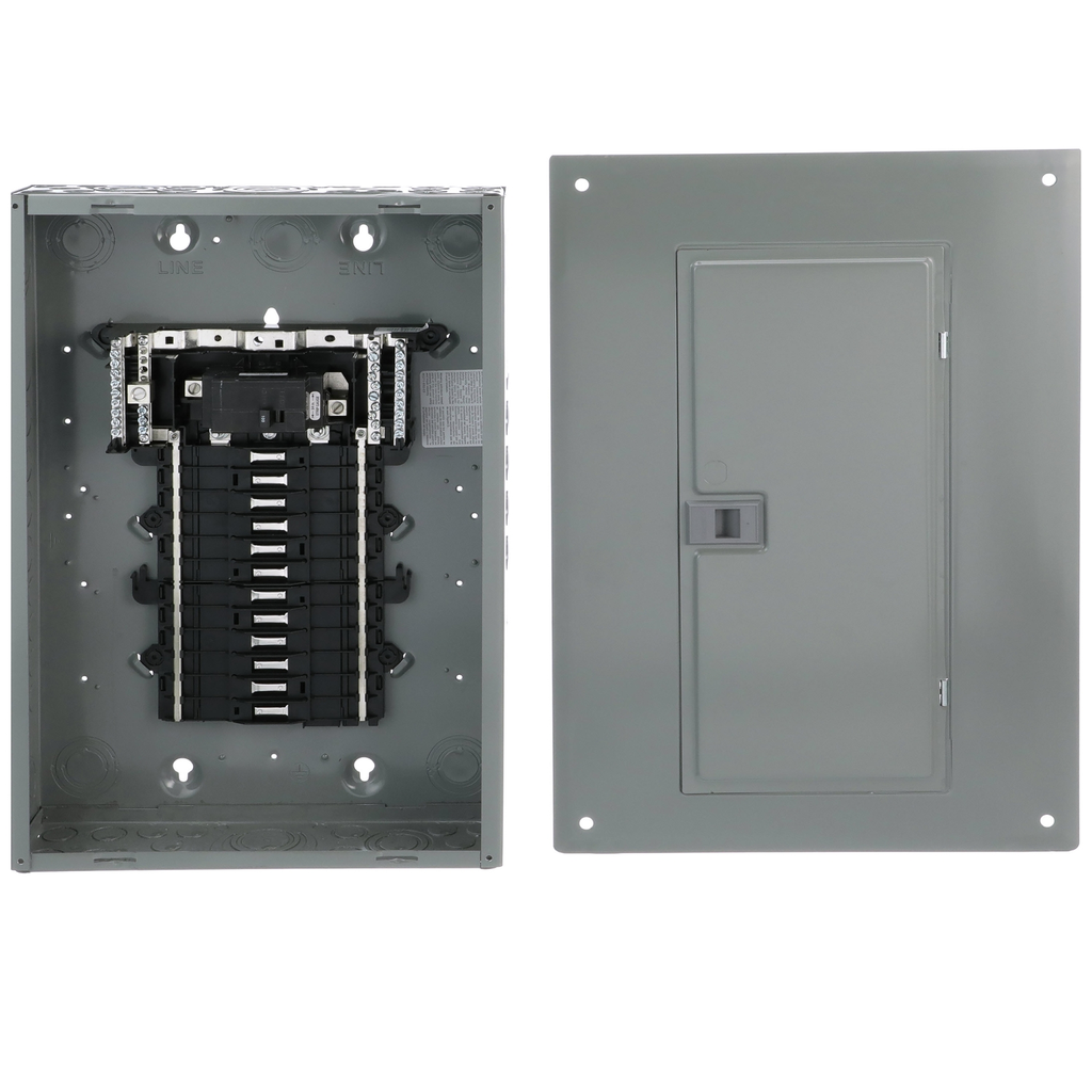 Mayer-DDS-Load center, QO, 1 phase, 24 spaces, 34 circuits, 100A convertible main breaker, PoN, NEMA1, combo cover-2