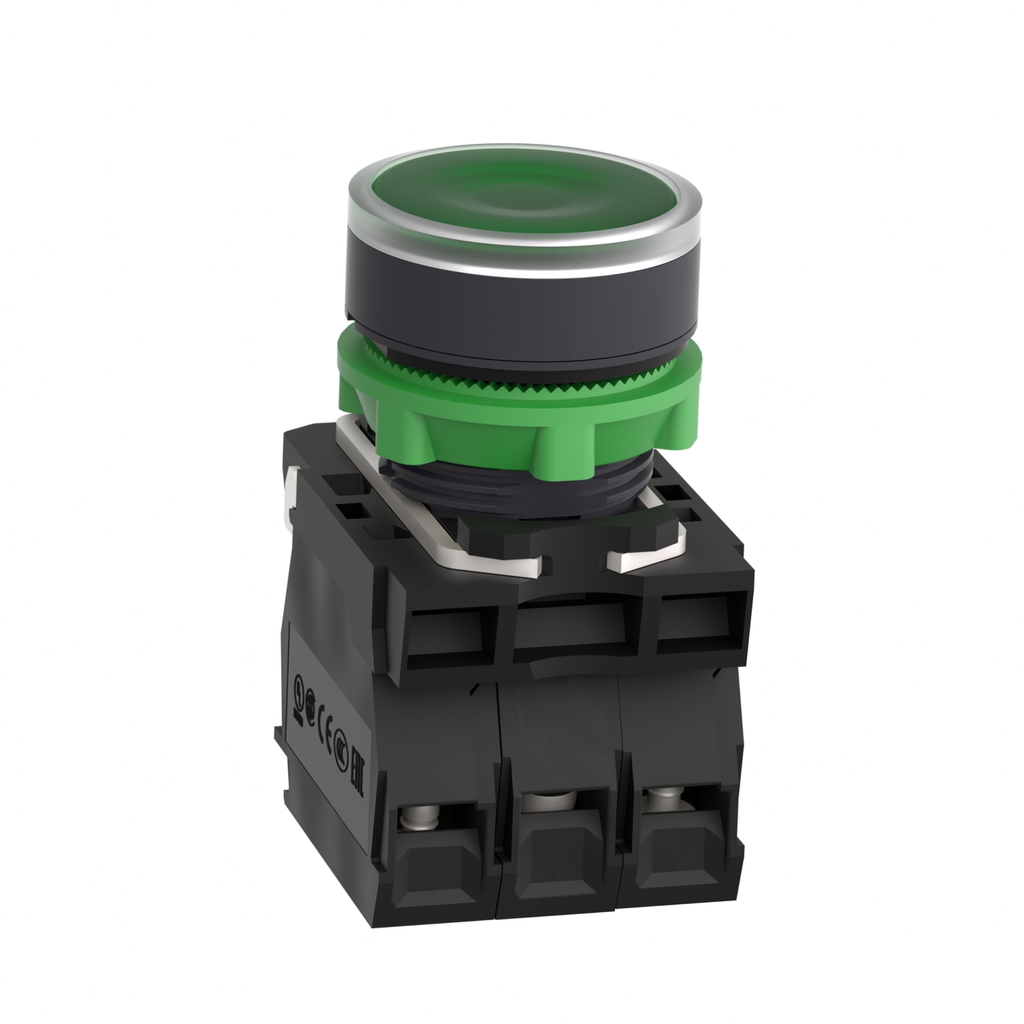Mayer-DDS-Illuminated push button, Harmony XB5, plastic, flush, green, 22mm, universal LED, plain lens, 1NO + 1NC, 110...120V AC-2