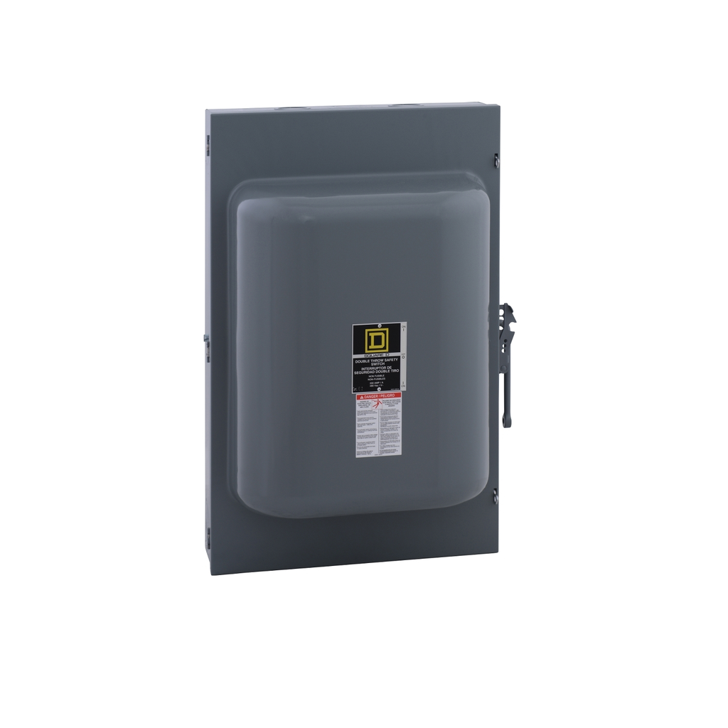 Mayer-DDS-Safety switch, double throw, non fusible, 200A, 600V, 3 pole, 15hp, neutral factory installed, NEMA 1-2