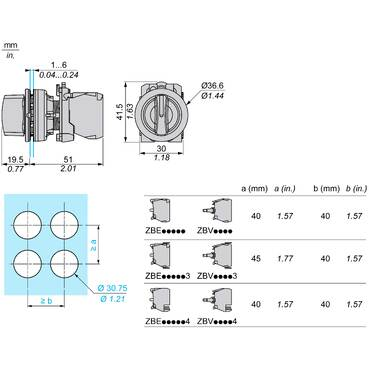 Mayer-DDS-Head for selector switch, Harmony XB5, flush mounted white 2 pos stay put-2