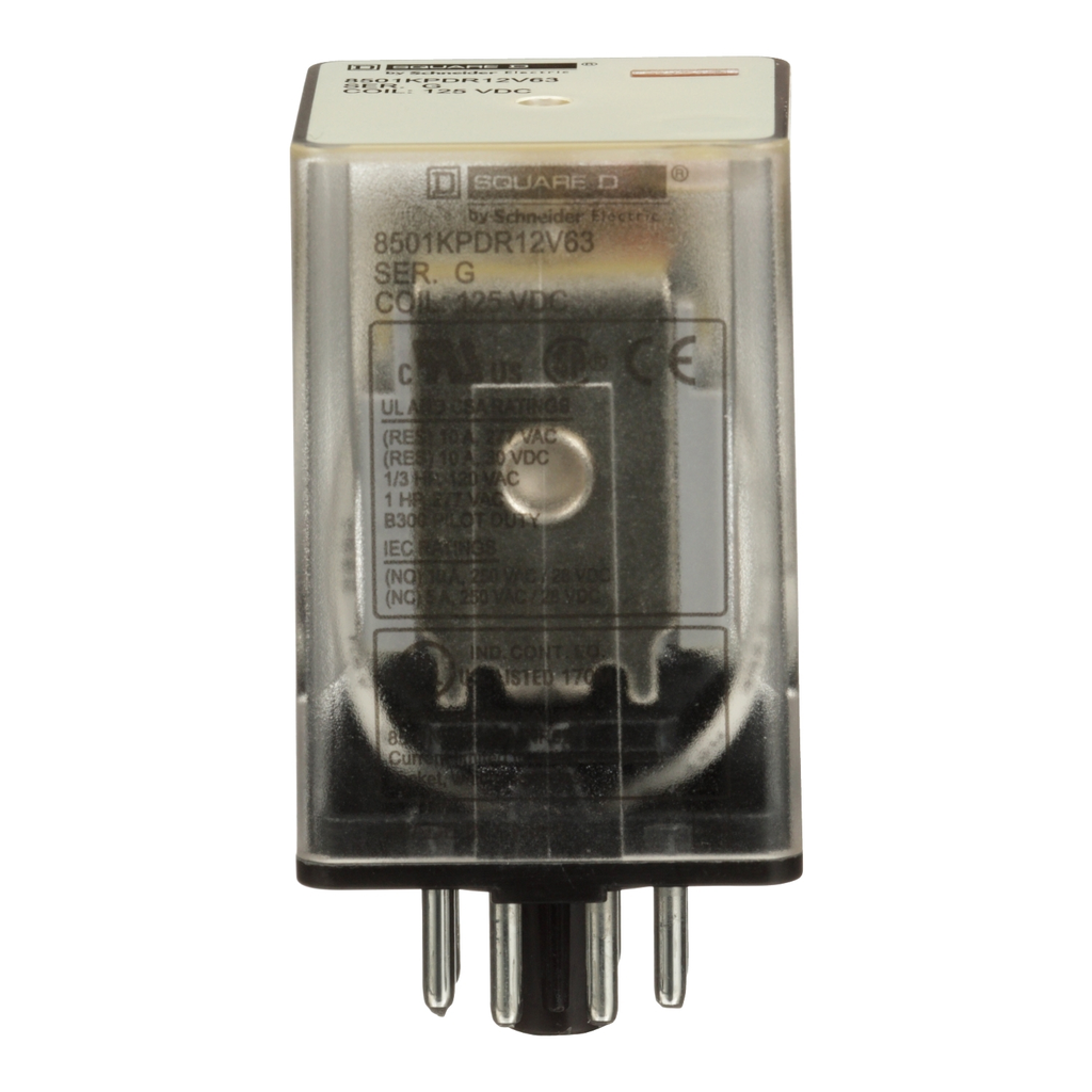 Mayer-DDS-Relay, Harmony 8501K, DPDT, 8 pins, coil, 10A resistive at 120V AC, 125V DC, 1 HP at 277V AC, 2NO + 2NC-2