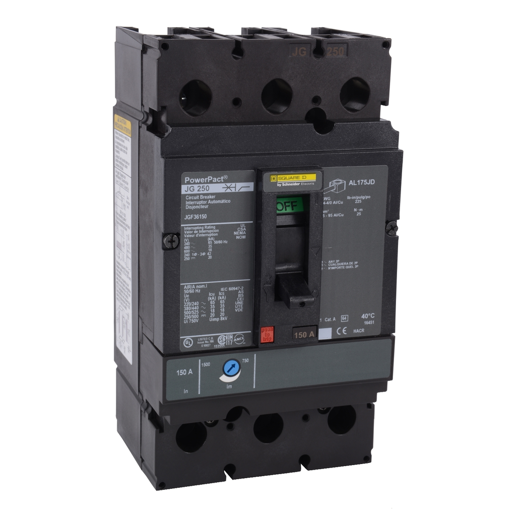 Mayer-DDS-Circuit breaker, PowerPacT J, 175A, 3 pole, 600VAC, 18kA, busbar, thermal magnetic, 80%-1