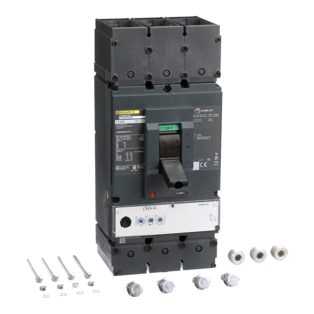 Mayer-DDS-Circuit breaker, PowerPacT L, 600A, 3 pole, 600VAC, 25kA, lugs, MicroLogic 3.3, 80%-1