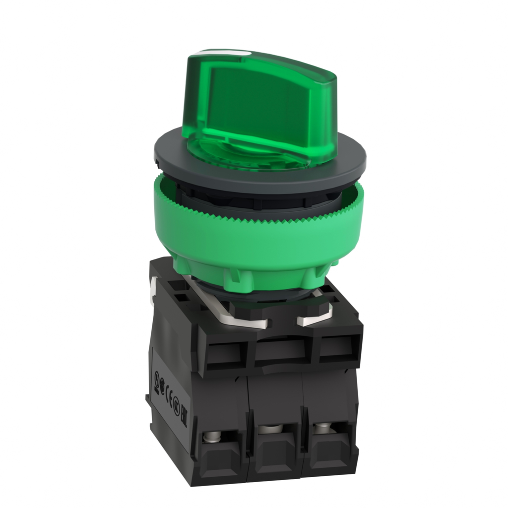 Mayer-DDS-Illuminated selector switch, Harmony XB5, grey plastic, green handle, 30mm, universal LED, 2 positions, 1NO + 1NC, 24V AC DC-2