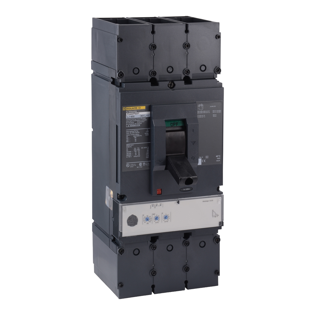 Mayer-DDS-Circuit breaker, PowerPacT L, 400A, 3 pole, 600VAC, 25kA, lugs, MicroLogic 3.3S, 80%-1