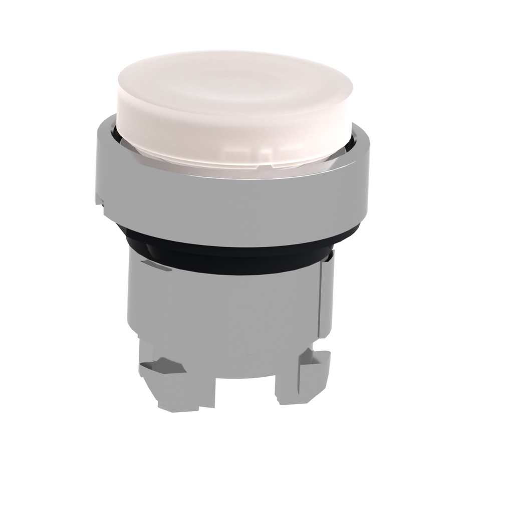 Mayer-DDS-Head for illuminated push button, Harmony XB4, metal, white projecting, 22mm, universal LED, spring return, plain lens-2