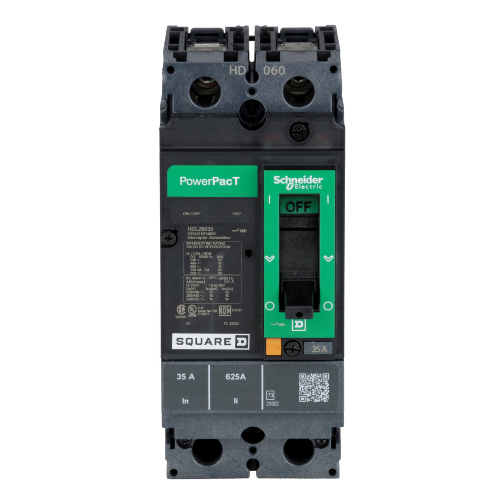 Mayer-DDS-Circuit breaker, PowerPacT H, 35A, 2 pole, 600VAC, 14kA, lugs, thermal magnetic, 80%-2