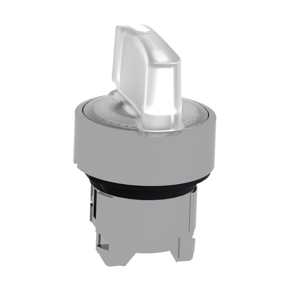 Mayer-DDS-Head for illuminated selector switch, Harmony XB4, chromium metal, white handle, 22mm, universal LED, 3 positions, to center-2