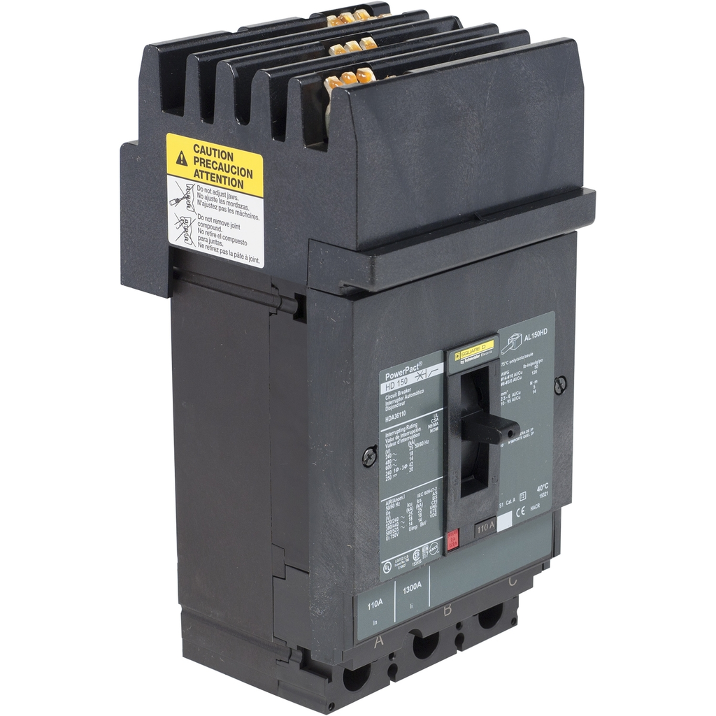 Mayer-DDS-Circuit breaker, PowerPacT H, 150A, 3 pole, 600VAC, 14kA, I-Line, Micrologic 3.2, 80%, ABC-1