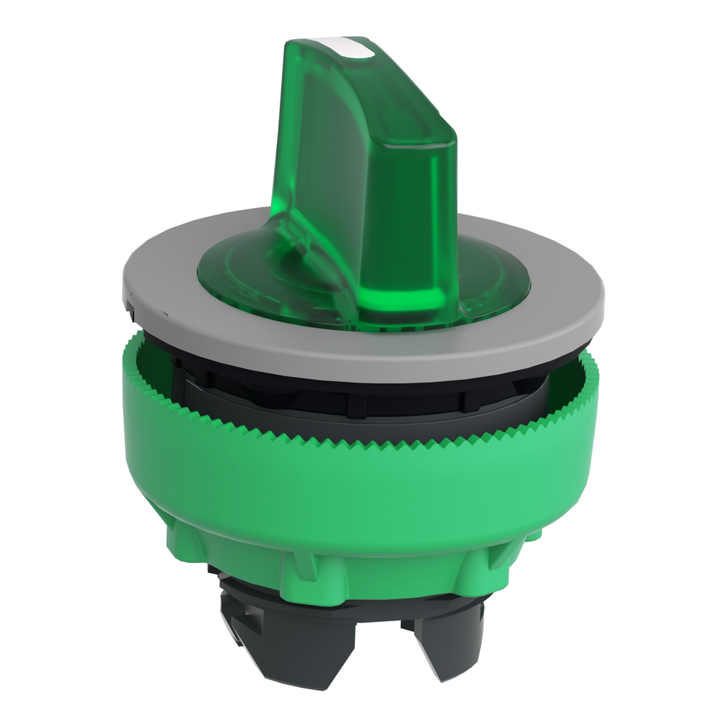 Mayer-DDS-Head for illuminated selector switch, Harmony XB5, grey bezel, green handle, 30mm, universal LED, 3 positions, to center-2