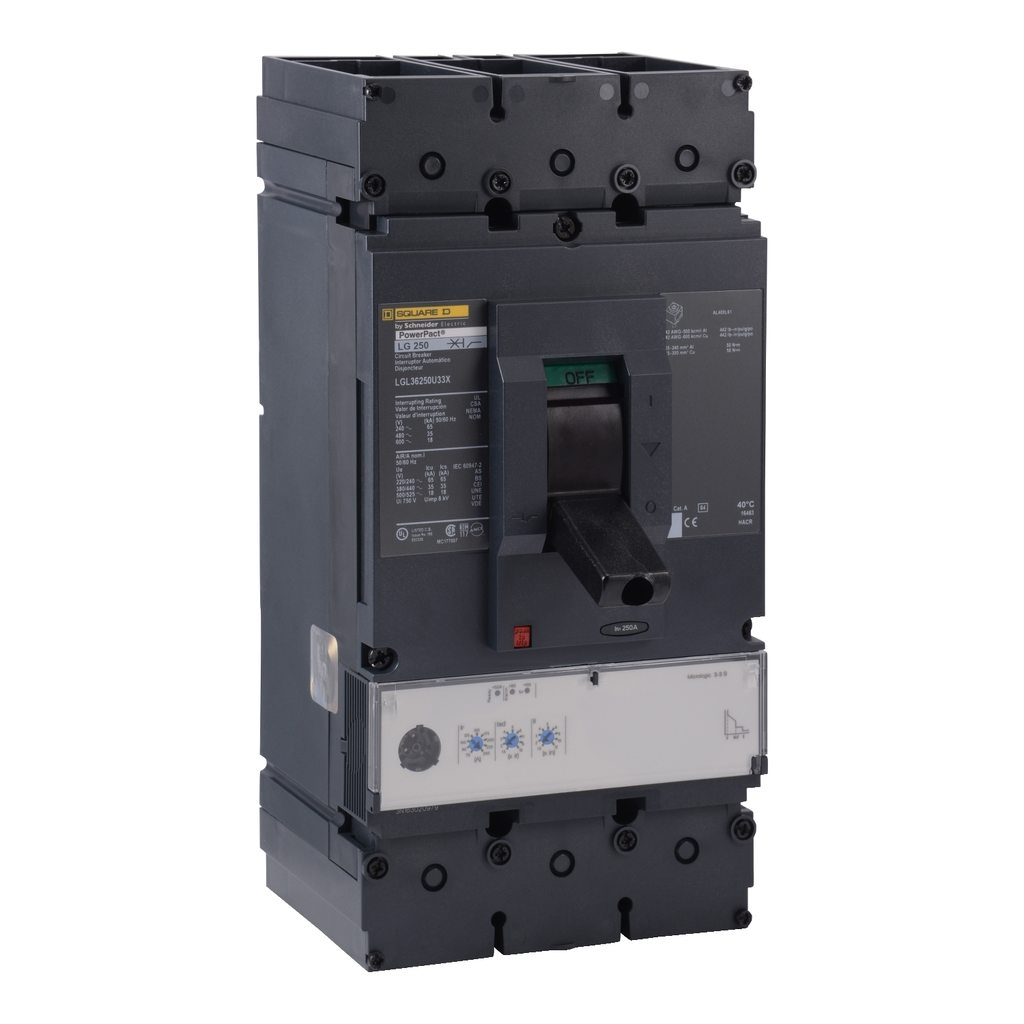 Mayer-DDS-Circuit breaker, PowerPacT L, 250A, 3 pole, 600VAC, 18kA, lugs, MicroLogic 3.3S, 80%-1