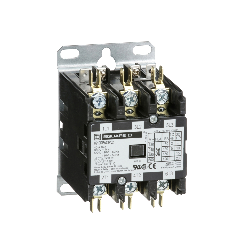 Mayer-DDS-Contactor, Definite Purpose, 20A, 3 pole, 7.5 HP at 575 VAC, 3 phase, 440/480 VAC 50/60 Hz coil, open-1