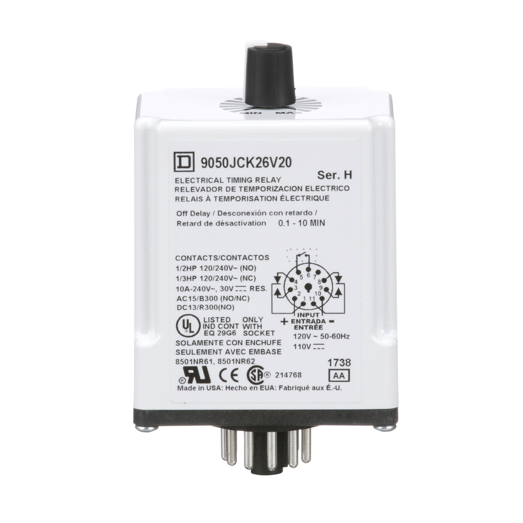 Mayer-DDS-Timer, Harmony 9050 JCK, off delay, adjustable time, 0.1 to 10 minutes, 10A, 240V AC, 120V AC/110V DC-2