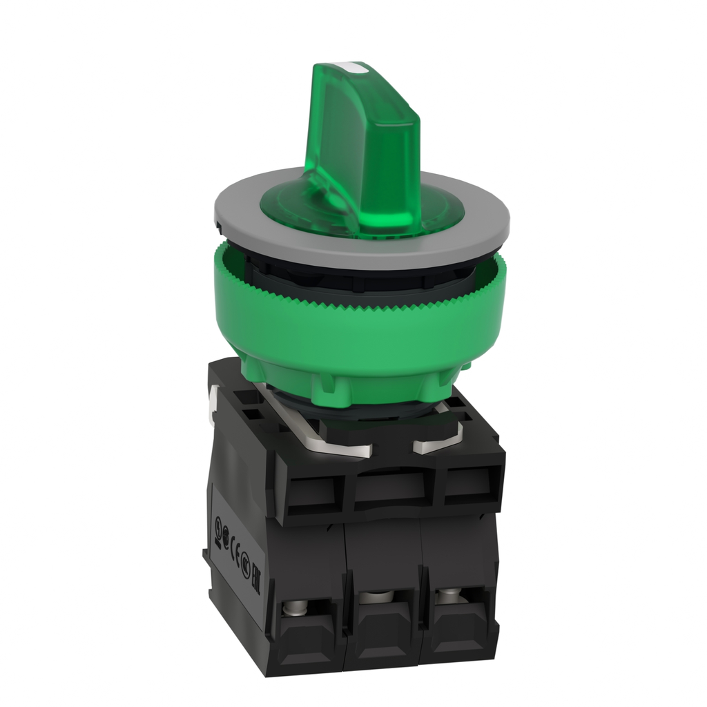 Mayer-DDS-Illuminated selector switch, Harmony XB5, grey bezel, green handle, universal LED, 3 positions, 1NO + 1NC, 24V AC DC-2