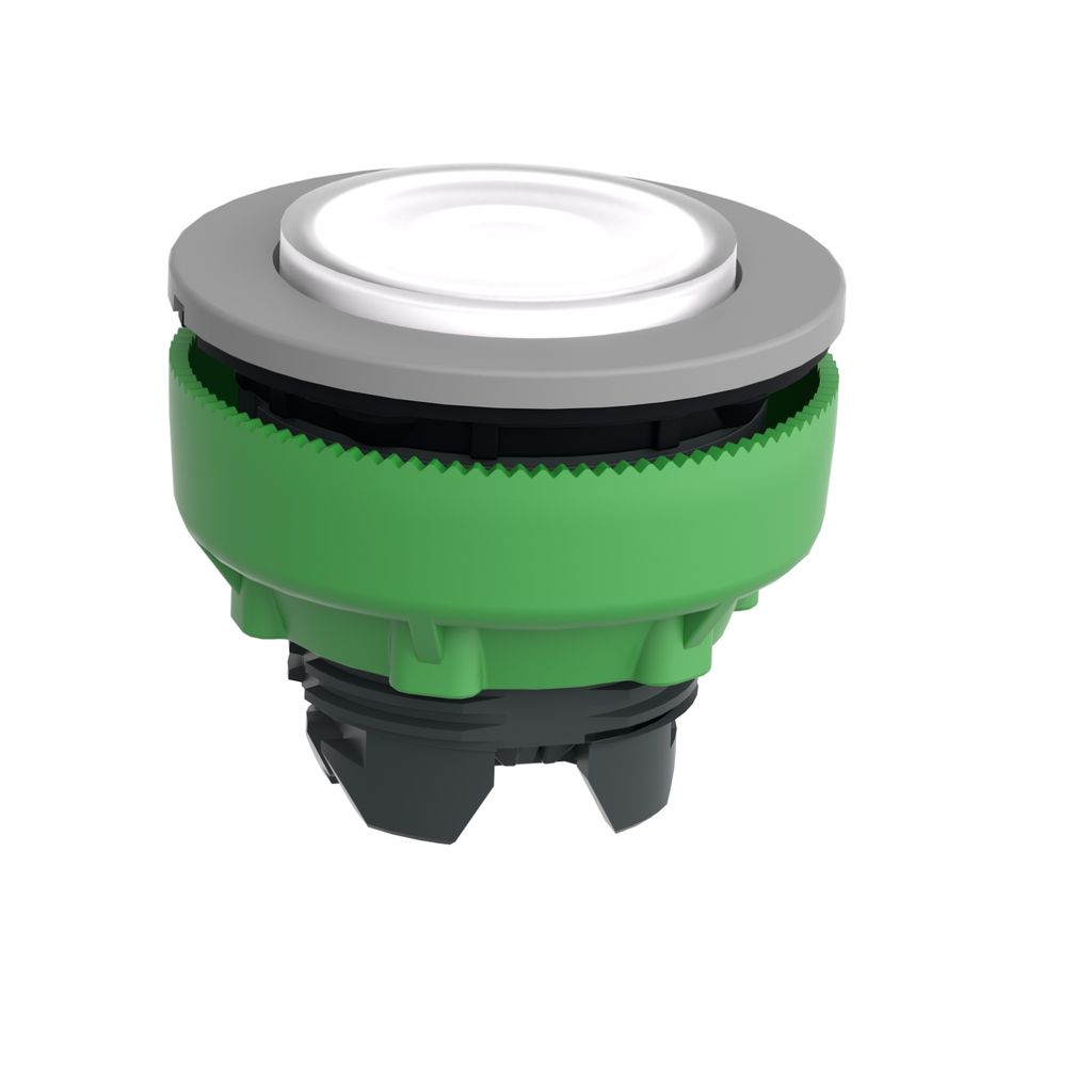 Mayer-DDS-Head for illuminated push button, Harmony XB5, grey bezel, white projecting, 30mm, universal LED, push-push, unmarked-2