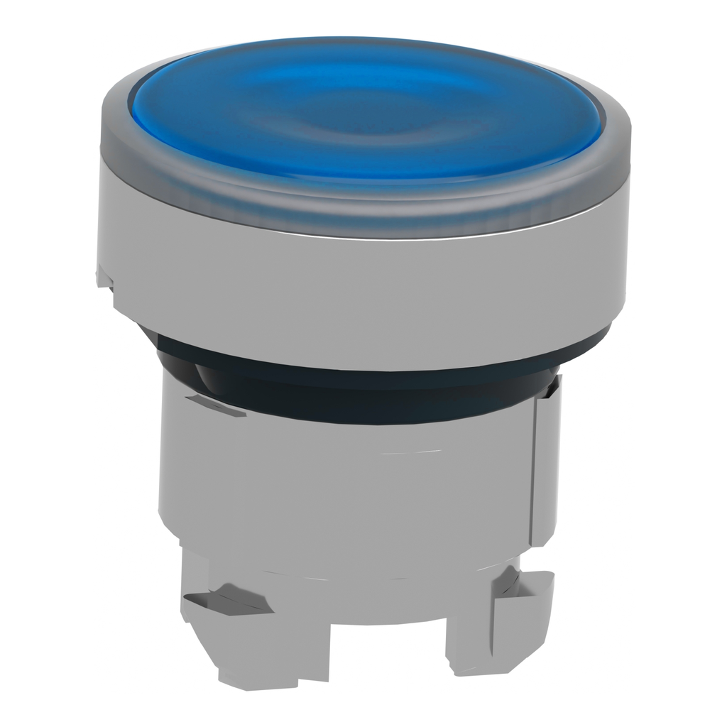 Mayer-DDS-Head for illuminated push button, Harmony XB4, metal, blue flush, 22mm, universal LED, push push, unmarked-2