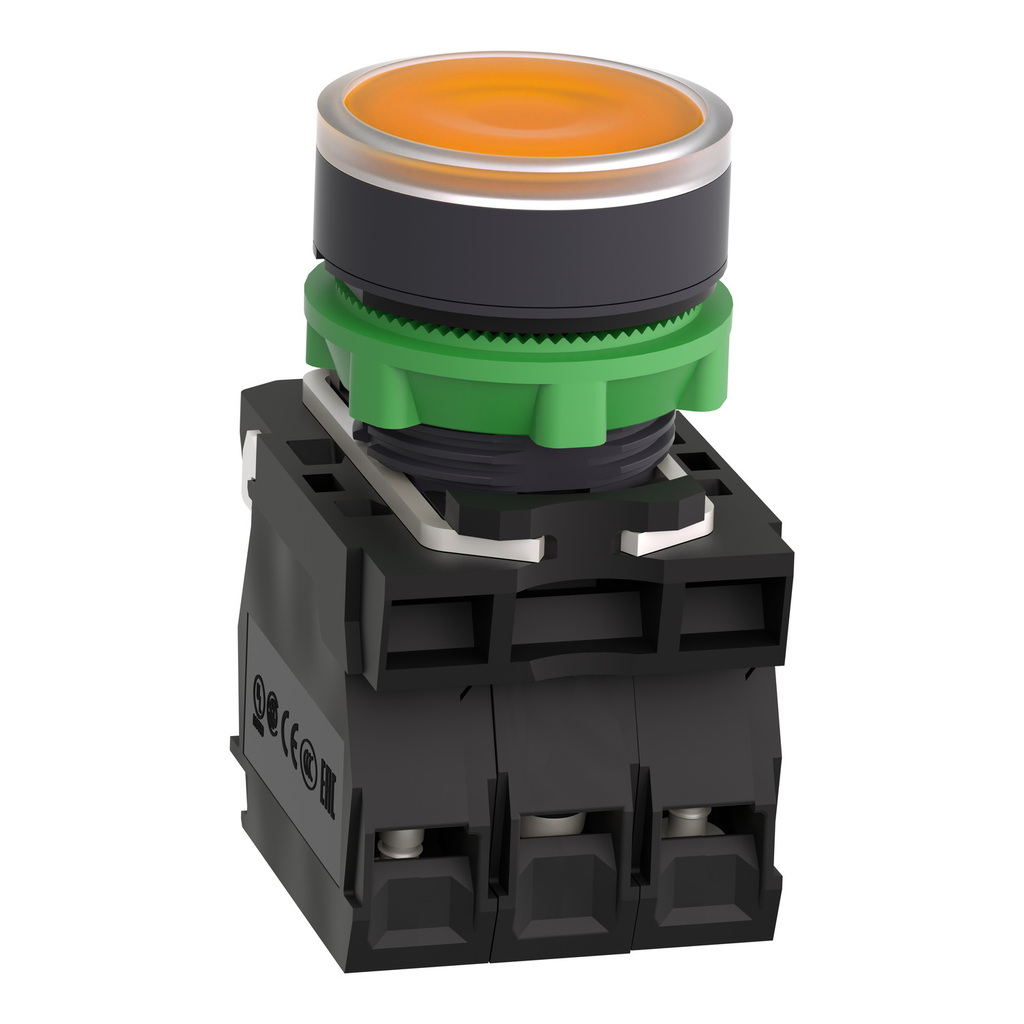 Mayer-DDS-Illuminated push button, Harmony XB5, plastic, orange flush, 22mm, universal LED, plain lens, 1NO + 1NC, 24V AC DC-2