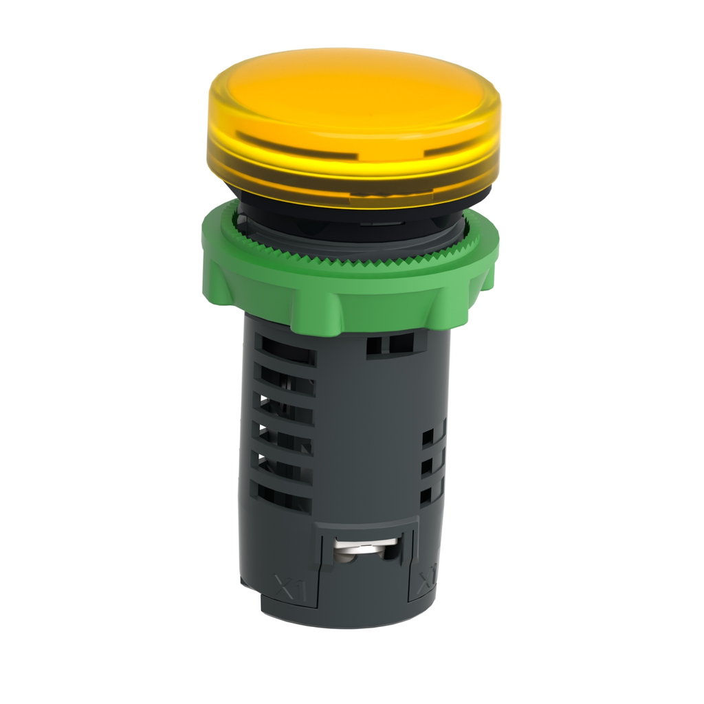 Mayer-DDS-Pilot light, Harmony XB5, grey plastic, yellow, 22mm, universal LED, plain lens, 110...120V AC-2