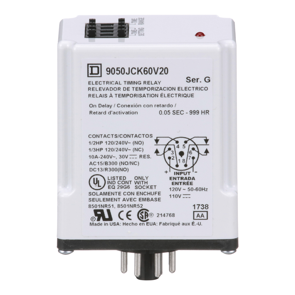 Mayer-DDS-Timing Relay, Type JCK, plug In, on delay, programmable, 0.5 second to 999 hours, 10A, 240 VAC, 120 VAC/110 VDC-2