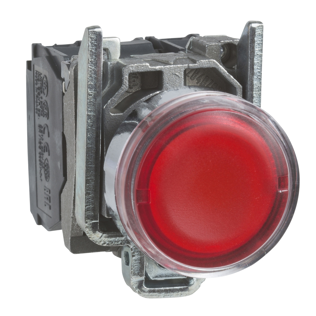Mayer-DDS-Illuminated push button, Harmony XB4, metal, flush, red, 22mm, spring return, lt 250V, 1NO+1NC-1