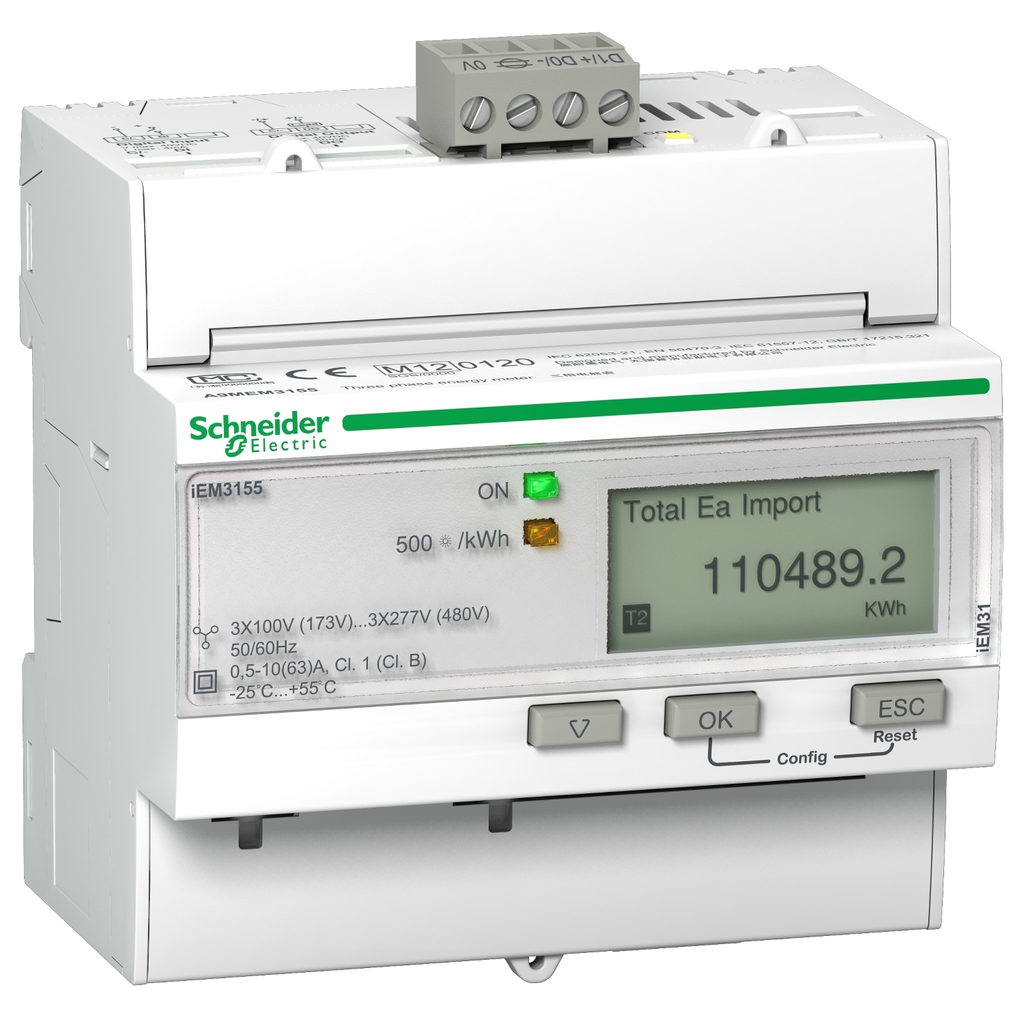Mayer-DDS-iEM3155 energy meter - 63 A - Modbus - 1 digital I - 1 digital O - multi-tariff - MID-2