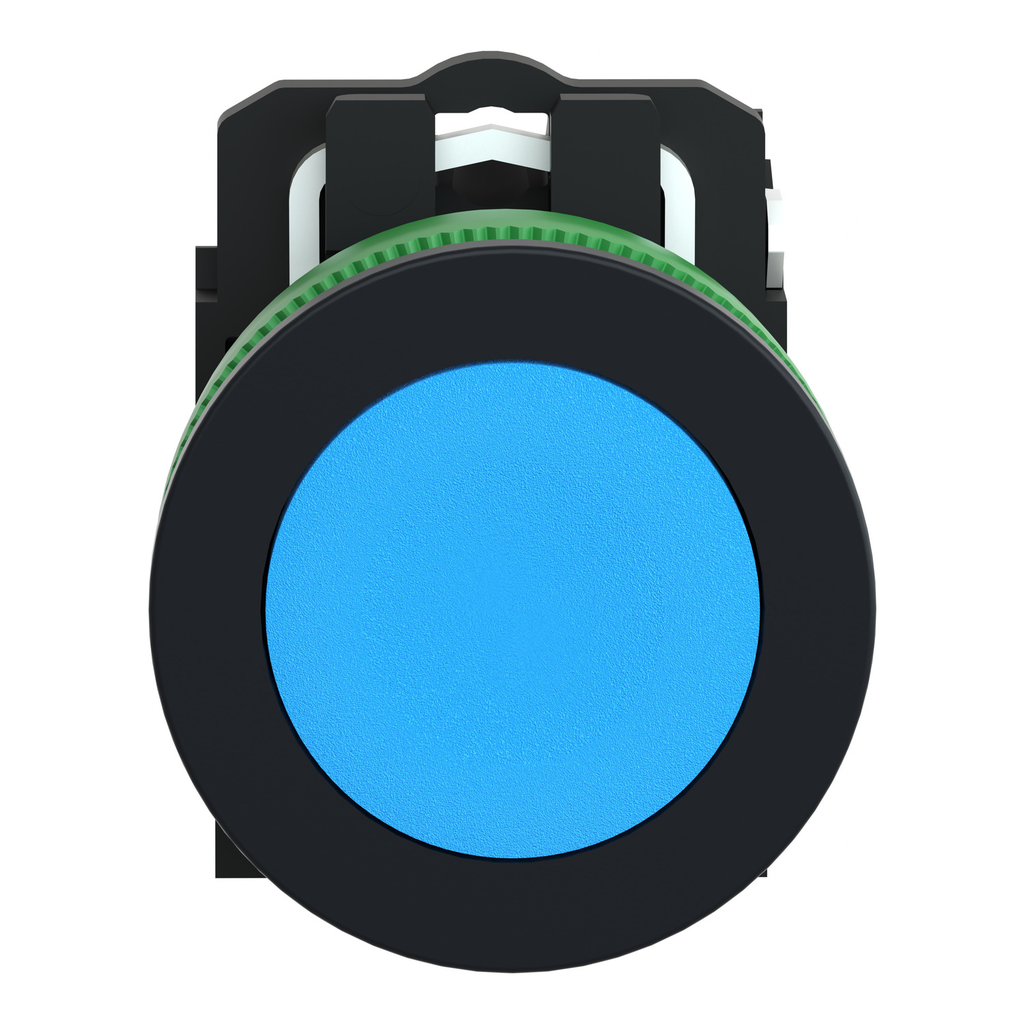 Mayer-DDS-Push button flush mounted, Harmony XB5, plastic, blue, 30mm, spring return, unmarked, 1NO-2