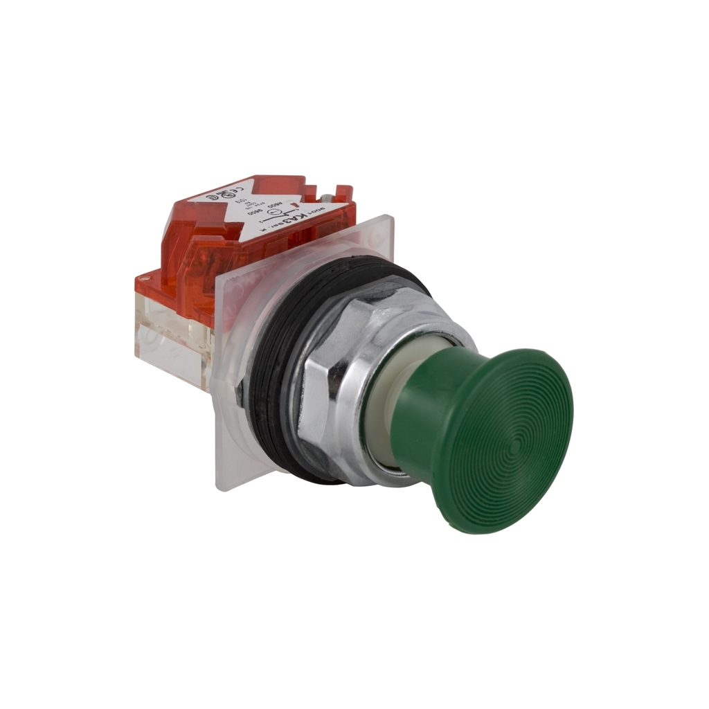 Mayer-DDS-Push-button, Harmony 9001K, metal, mushroom 35mm, green, 30mm, spring return, 1 NO-1