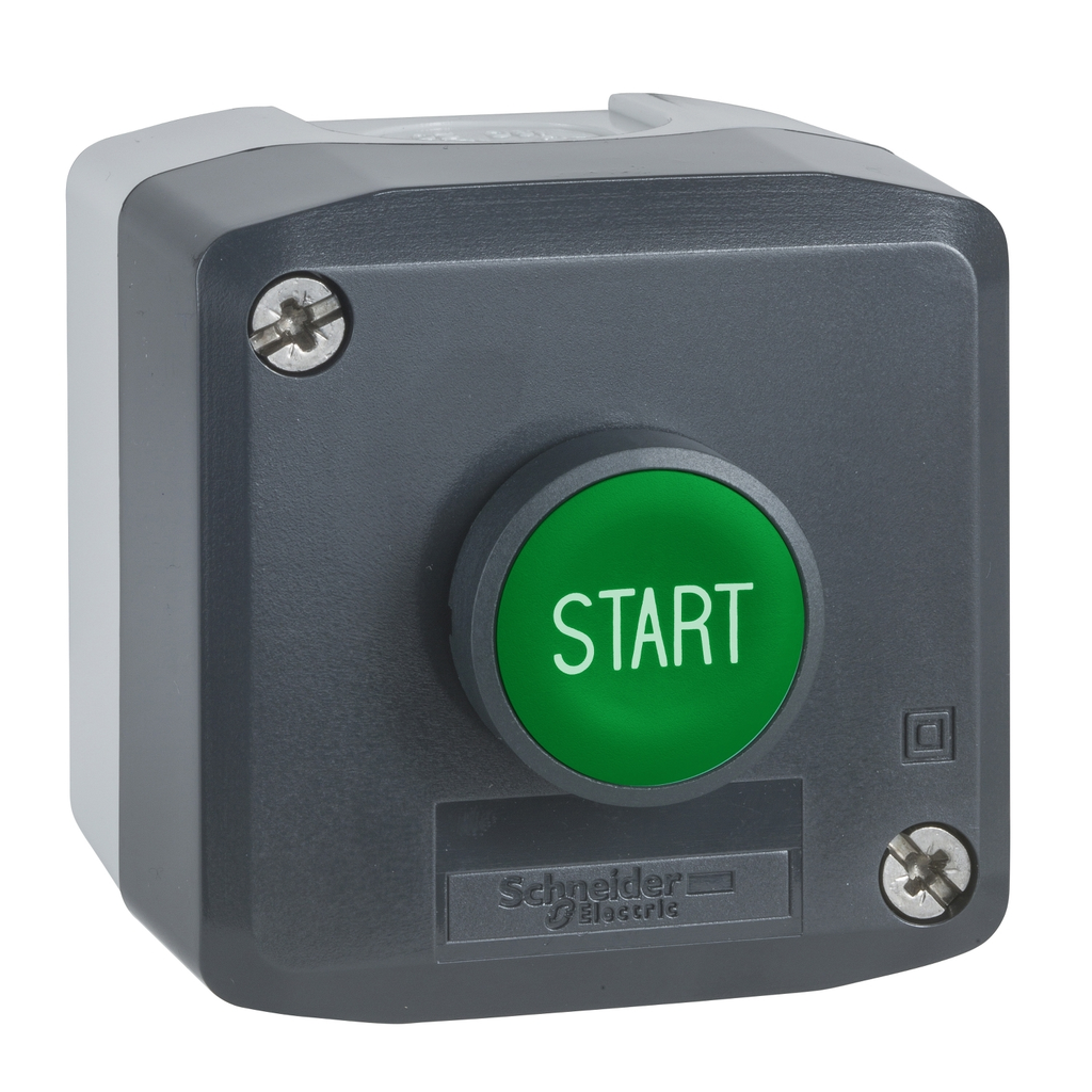 Mayer-DDS-Control station, Harmony XALD, XALK, plastic, dark grey, 1 green flush push button marked START, 22mm, spring return, 1 NO, UL CSA certified-1