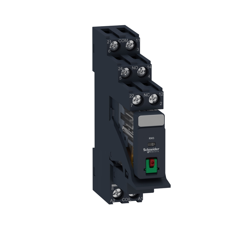 Mayer-DDS-interface plug in relay, Harmony Electromechanical Relays, 5A, 2CO, with LED, pre assembled, lockable test but to n, 24V AC-1