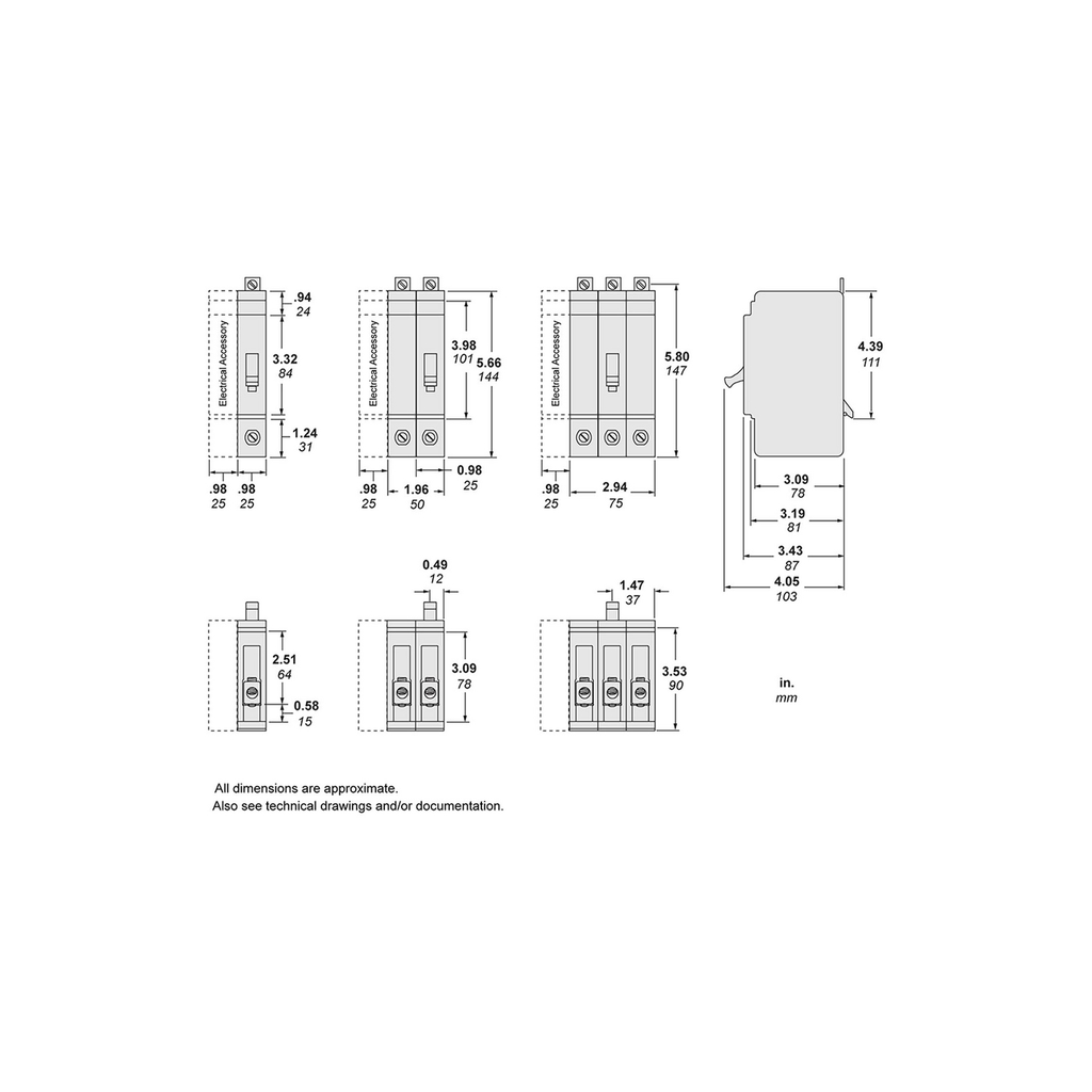 Mayer-DDS-Mini circuit breaker, E-Frame, 80A, 3 pole, 480Y/277VAC, 25kA max, bolt on, aux switch, alarm switch [TAA]-1