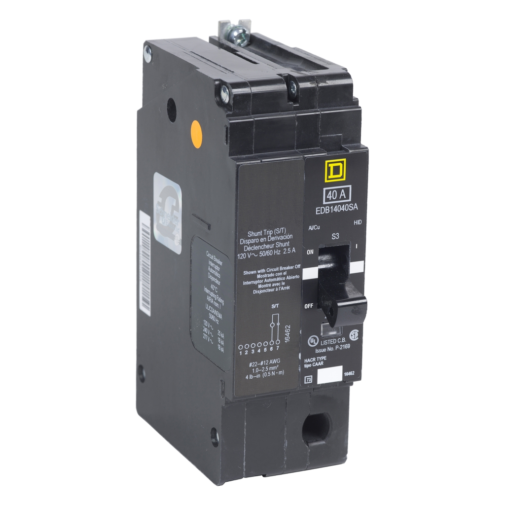 Mayer-DDS-Mini circuit breaker, E-Frame, 50A, 1 pole, 277VAC, 25kA max, bolt on, shunt trip [TAA]-1