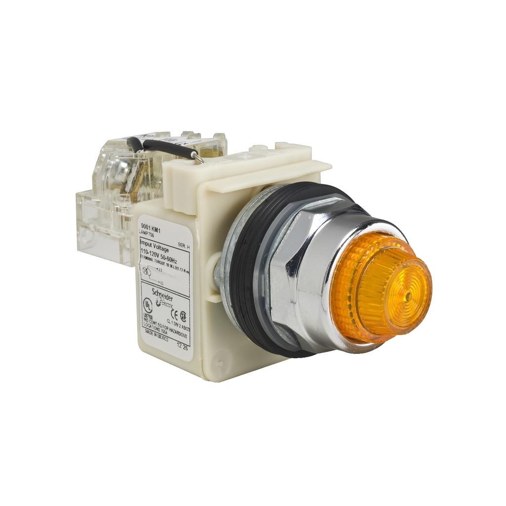 Mayer-DDS-Push-to-test pilot light, Harmony 9001K, metal, polycarbonate, fresnel, amber, 30mm, 110-120V-1