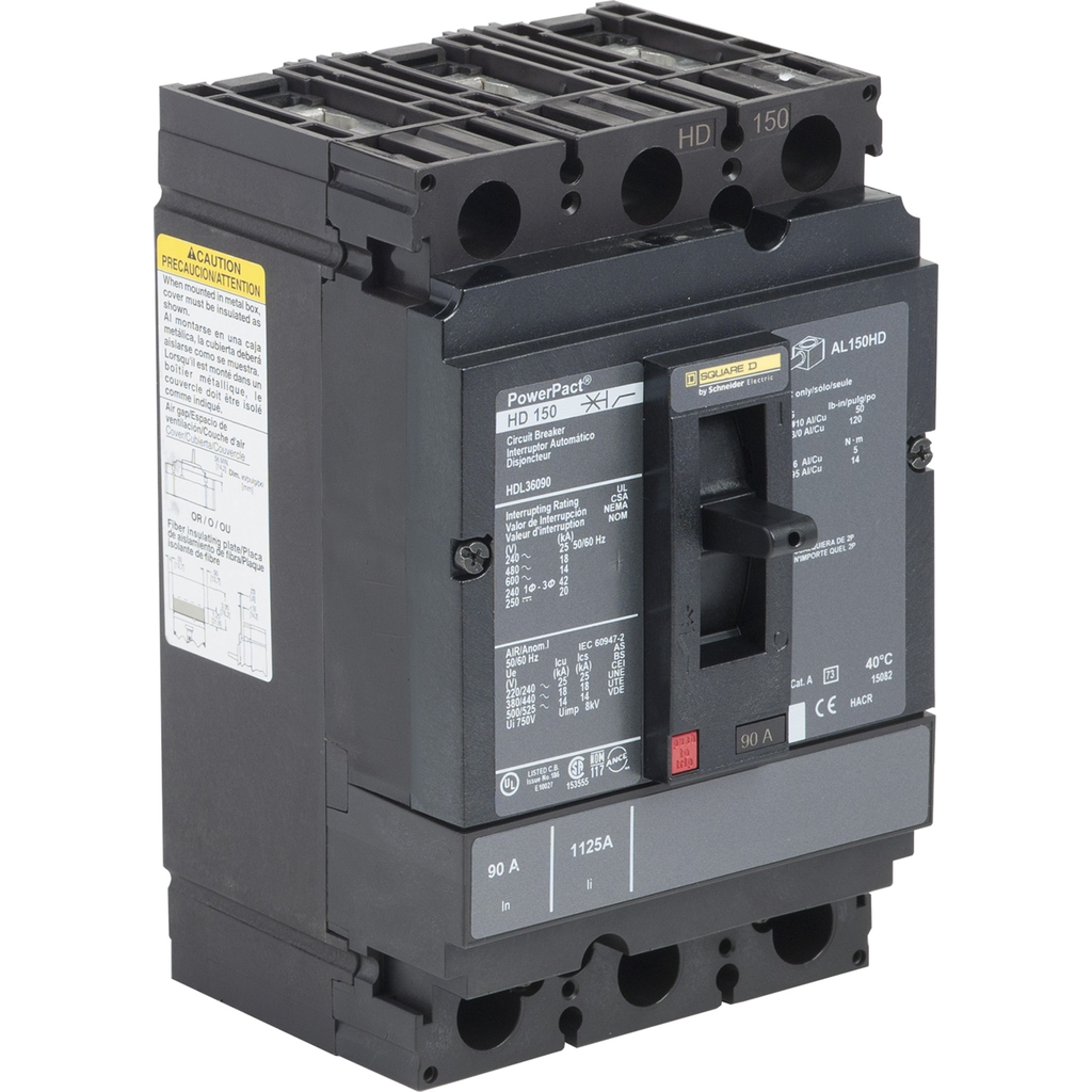 Mayer-DDS-Circuit breaker, PowerPacT H, 90A, 3 pole, 600VAC, 14kA, lugs, thermal magnetic, 100%-1